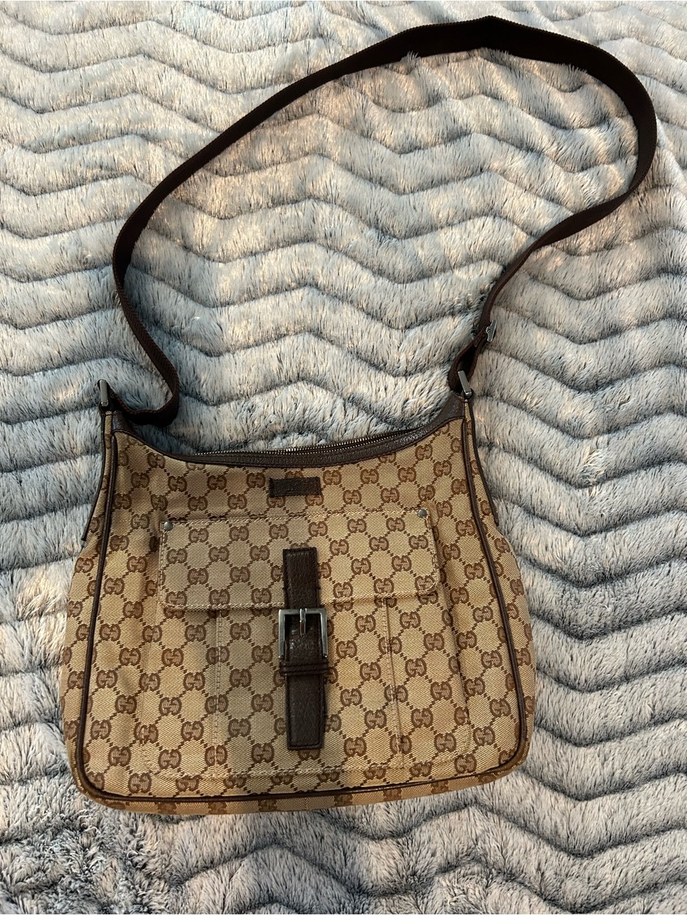 Gucci Beige and Brown Canvas Monogram Crossbody Bag